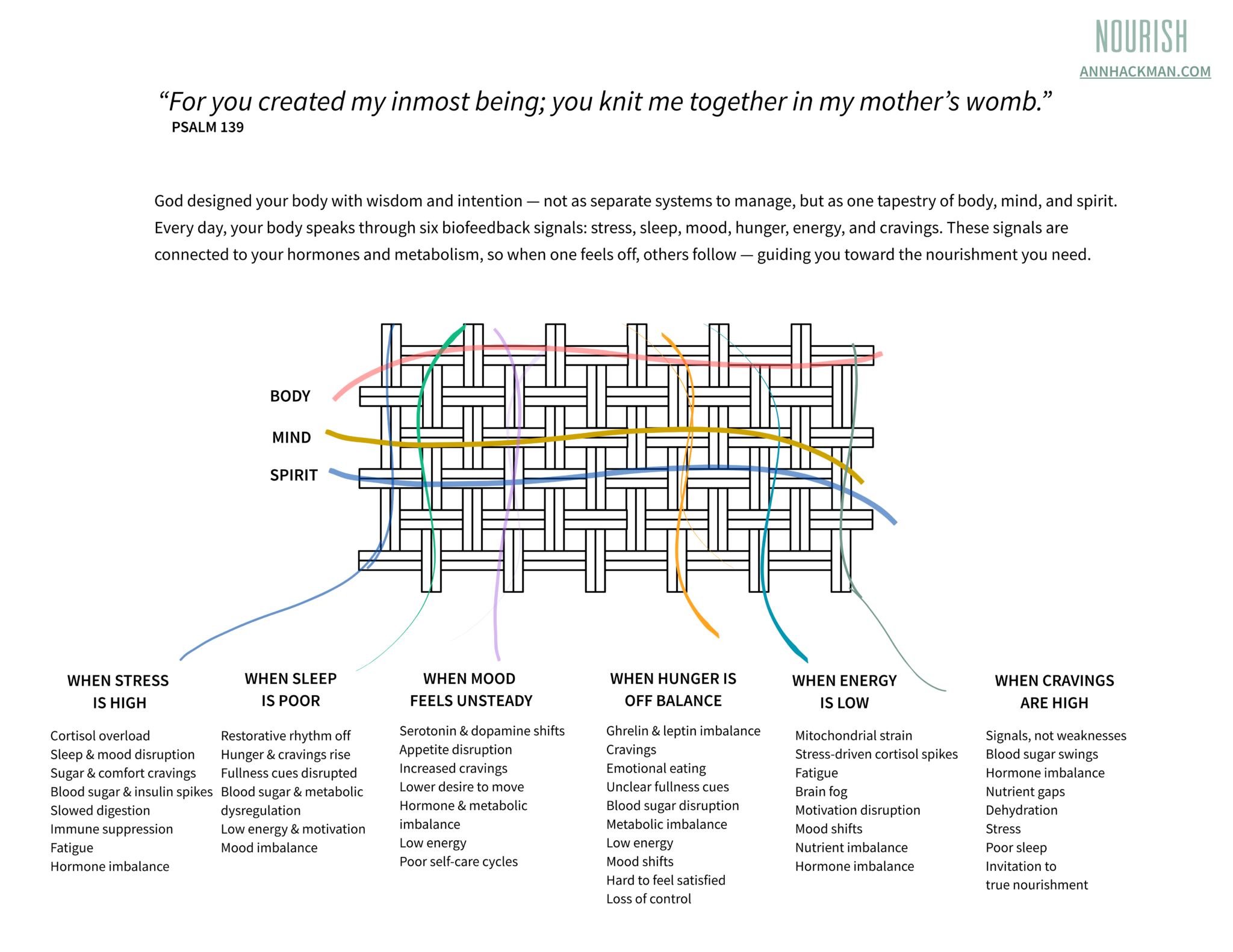 Health Tapestry chart showing how biofeedback signals connect to hormones