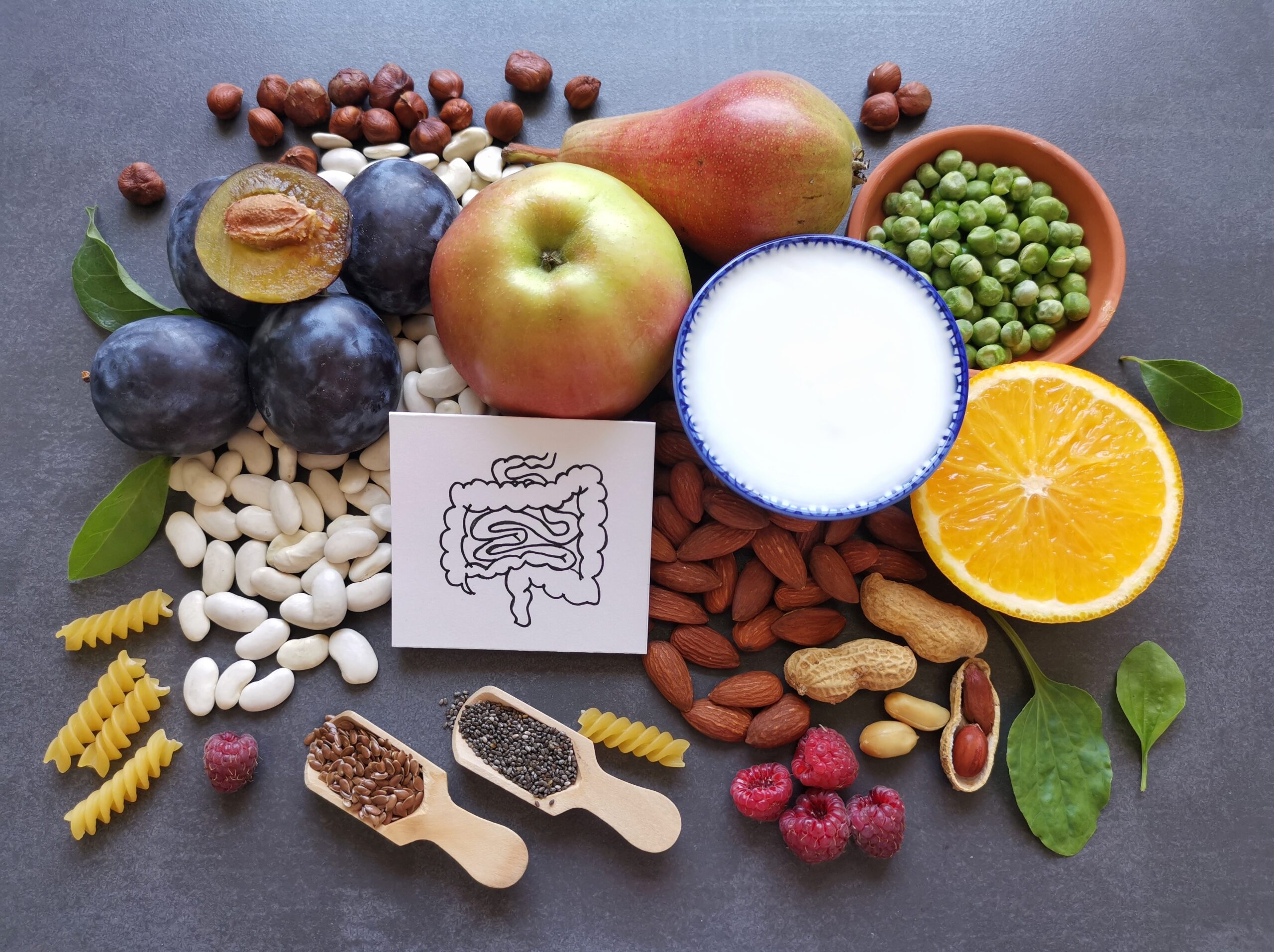 High fiber, gut health foods. Fruit, veggies, nuts and seeds.