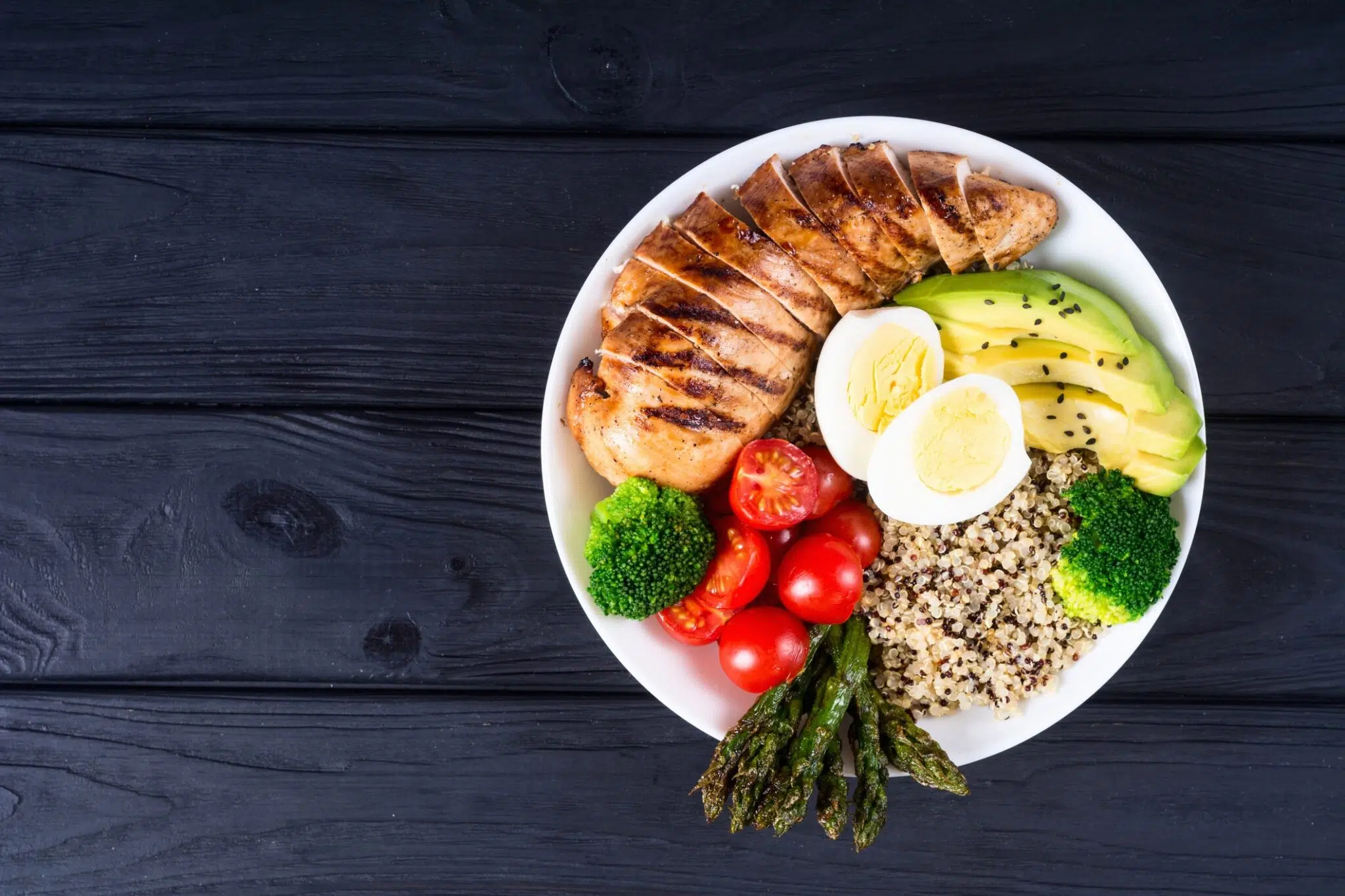 balanced whole food meal with carbohydrates and fats for steady energy